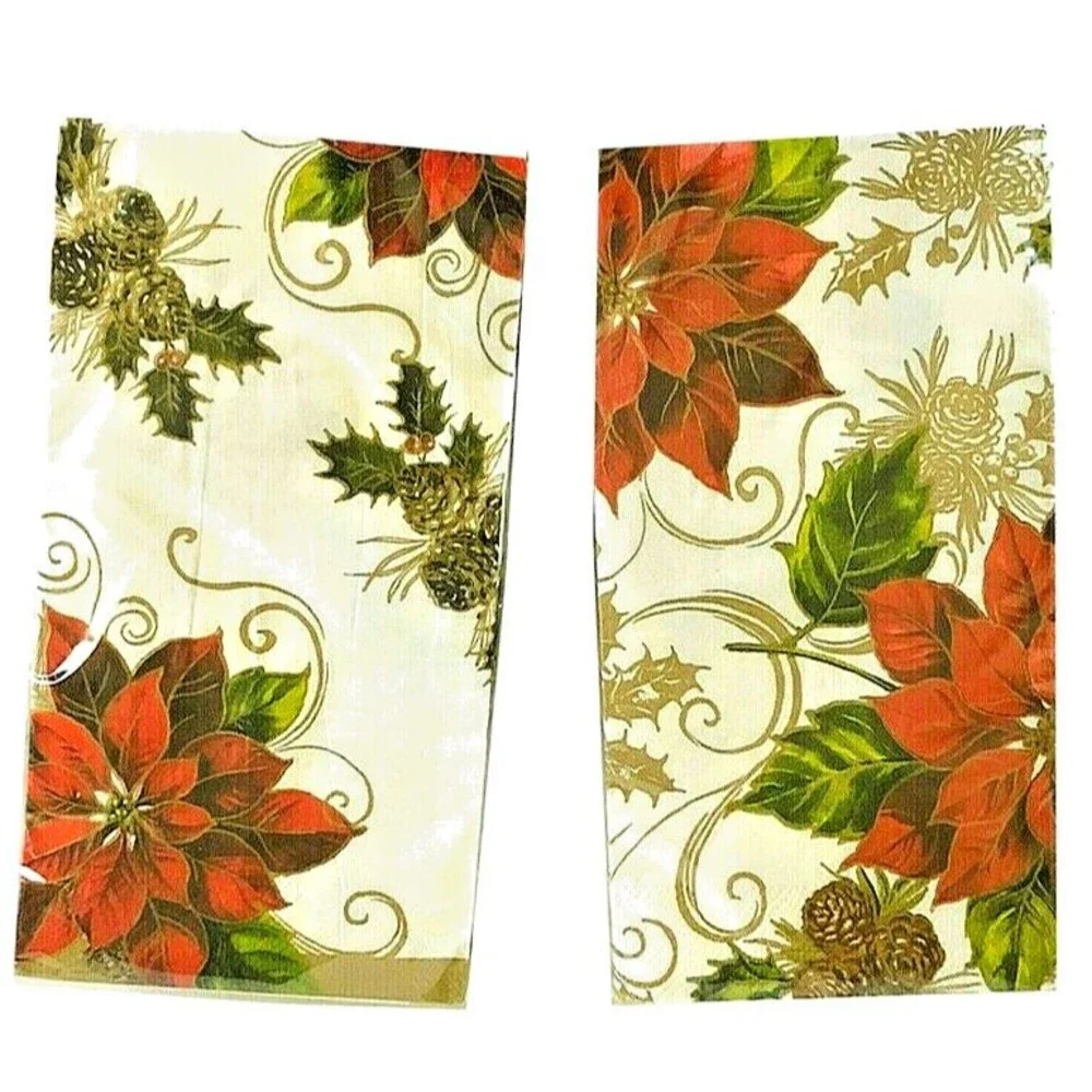 Poinsettia Pine Cone Paper Towels Napkins 2 Pack 20 each Hand Bathroom Guest